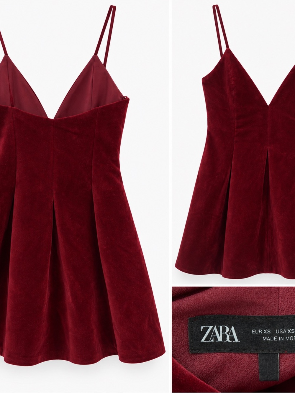 ZARA Deep Burgundy Velvet Mini Dress with Spaghetti Straps